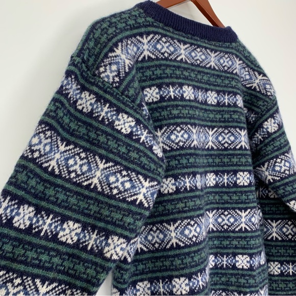 Vintage Columbia Men’s 100% Wool Fair Isle Sweater V-Neck Fuzzy Stripe Sz Large - Picture 8 of 16